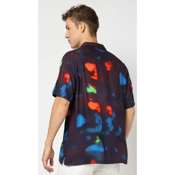 RSQ Multi-color Rayon Camp Shirt M Heat Map Abstract Cuban Aloha Vibrant Tie Dye - Picture 11 of 13